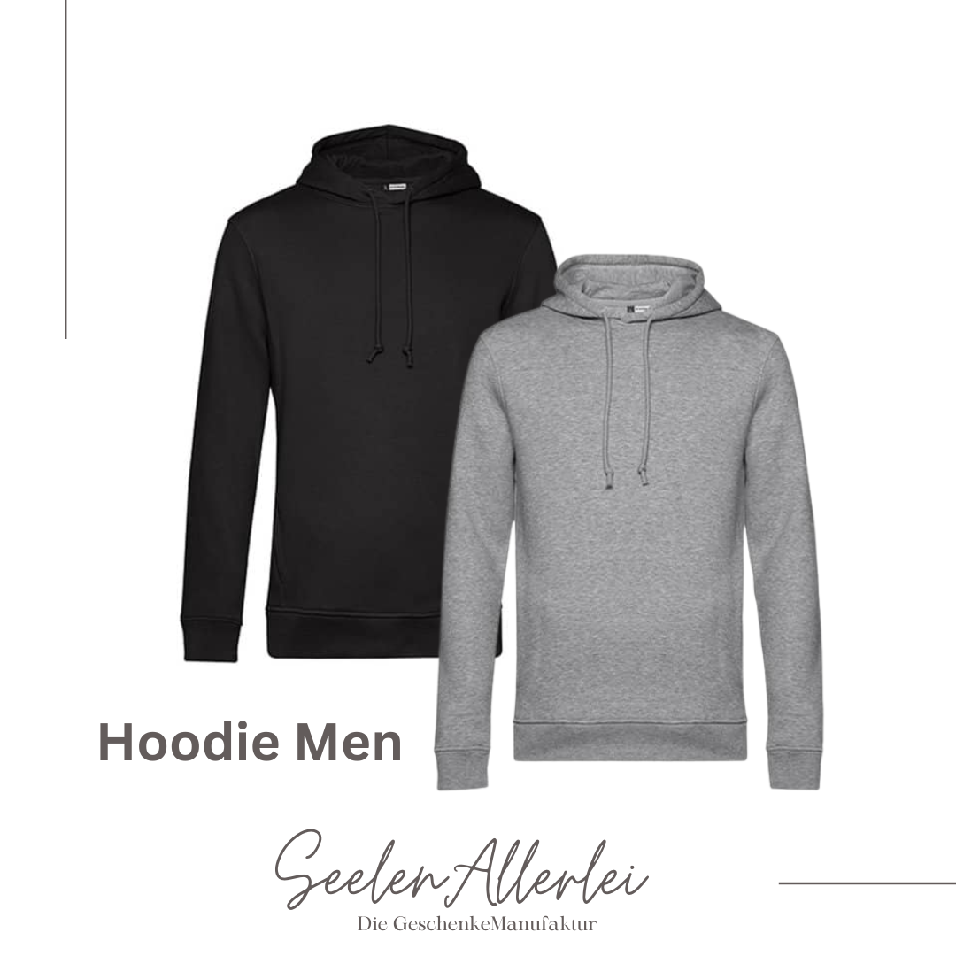 zwei Hoodies in schwarz und heather grey vor weißem Hintergrund als Produktfoto